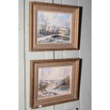 Alan King, Snowy Landscapes, pair oils on board, both signed lower right,