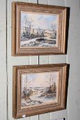 Alan King, Snowy Landscapes, pair oils on board, both signed lower right,