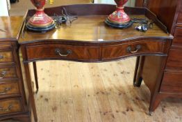 Late 19th Century mahogany and line inlaid two drawer serpentine front side table with 3/4 gallery