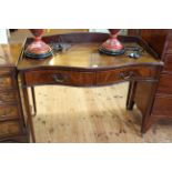 Late 19th Century mahogany and line inlaid two drawer serpentine front side table with 3/4 gallery