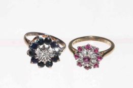 9 carat gold, ruby and diamond ring, and a sapphire ring (2).