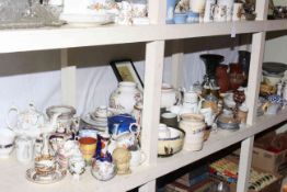 Shelf collection of Stoneware, Oriental wares, Doulton Lambeth, Hornsea, Wedgwood, etc.