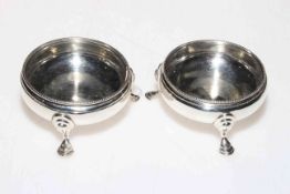 Pair George III silver cauldron salts, London 1774.