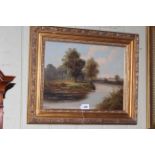 W. Haines, River in Wooded Landscape, oil on canvas, signed lower left, 33cm by 44cm, in gilt frame.
