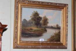 W. Haines, River in Wooded Landscape, oil on canvas, signed lower left, 33cm by 44cm, in gilt frame.