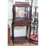 Edwardian mahogany display cabinet having glazed panel door above a drawer raised on cabriole legs