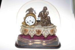 Ornate Victorian gilt metal and alabaster mantel clock mounted with musical figure on shaped