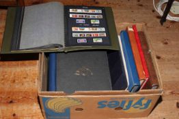 Box collection of stamp albums including albums of Canada and New Zealand stamps dating Queen