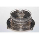 Late Victorian silver plated butter dish, the frame with cherub masks and cover with cow finial.