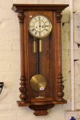 Victorian walnut Vienna double weight wall clock.