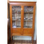 Edwardian painted satinwood two door vitrine on square tapering legs to spade feet, 168cm by 99cm.