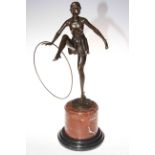 Art Deco style bronze figure of semi-clad dancing girl on marble base.