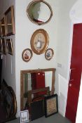 Three oval embroideries, four mirrors, pictures, etc.