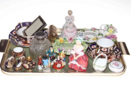 Tray lot with Royal Crown Derby miniatures, Royal Doulton Peggy,