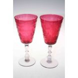 Pair large ruby goblets, engraved, named and dated, Pierre, Josephine, 1906, 28.5cm.