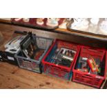 Four boxes with model railway, books, etc.
