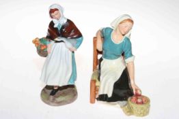 Two Royal Doulton figures 'Country Lass' and 'The Apple Maid'.