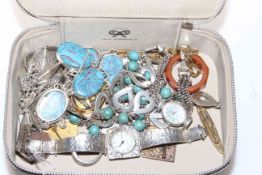 Small case of jewellery and two watches.