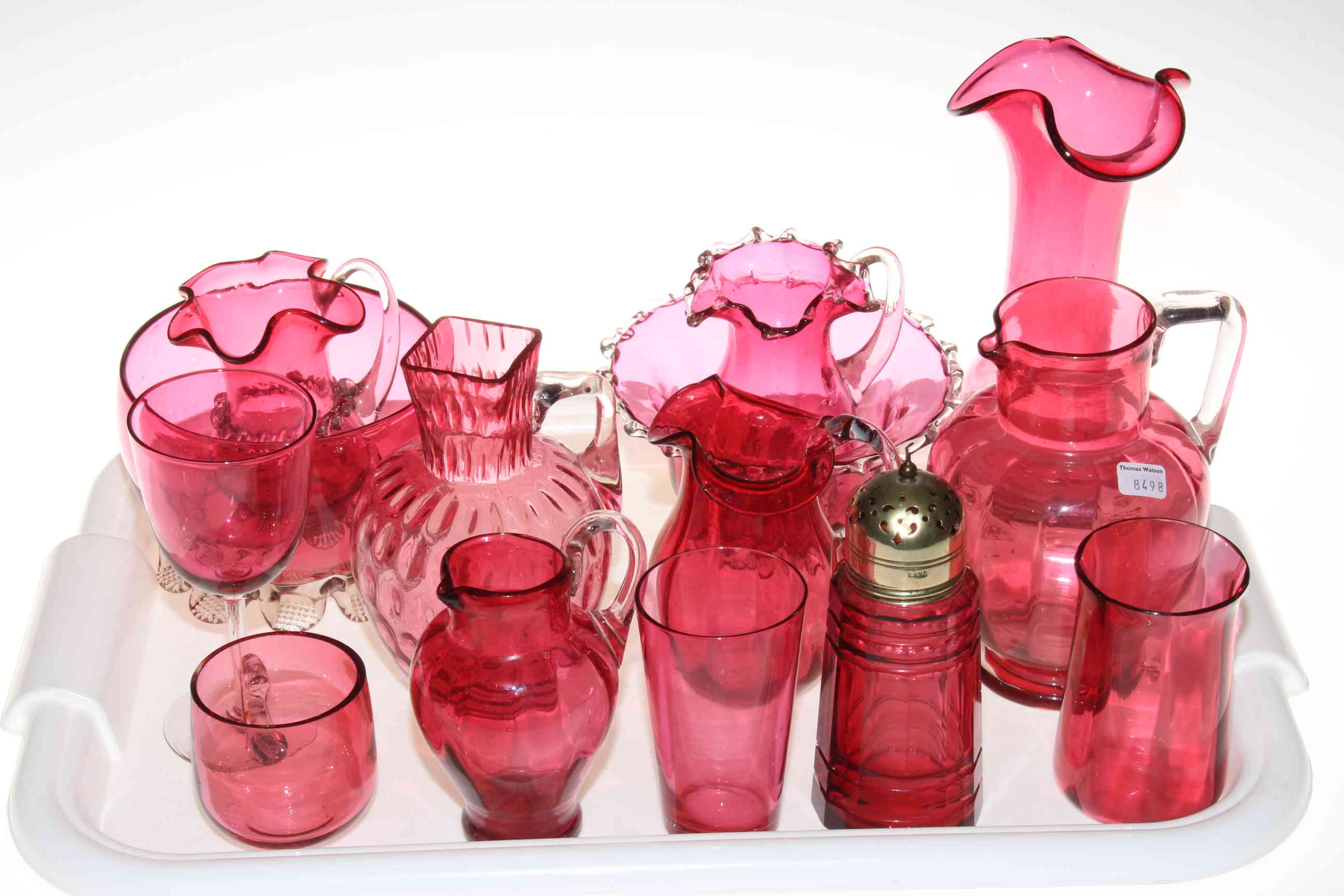 Collection of fourteen pieces of Victorian ruby glass.