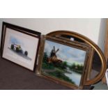 Gilt framed oval bevelled wall mirror,