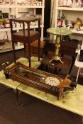 Victorian walnut wall clock, Georgian mahogany washstand, oak sewing table, tripod table,