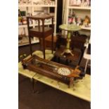 Victorian walnut wall clock, Georgian mahogany washstand, oak sewing table, tripod table,