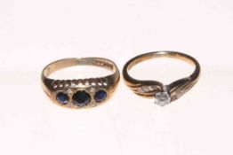 Two 9 carat gold, sapphire and diamond rings.