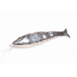 Unusual silver reticulated fish having hinged head revealing vinaigrette, 10cm length.
