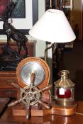 Mahogany nautical themed barometer/lamp, 36cm.