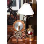 Mahogany nautical themed barometer/lamp, 36cm.