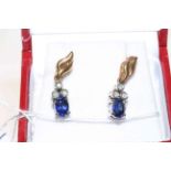 Pair 9 carat gold, sapphire and diamond earrings.