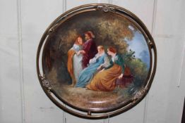 19th Century pottery plaque decorated with classical figures on ornate brass mount.