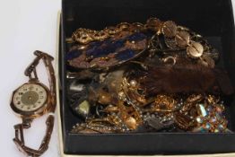 Small box of jewellery with 9 carat gold watch.
