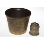 Antique Eastern cylindrical box and jardiniere.