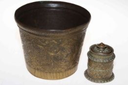 Antique Eastern cylindrical box and jardiniere.