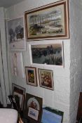 Collection of thirteen various oils, watercolours and prints.