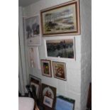 Collection of thirteen various oils, watercolours and prints.