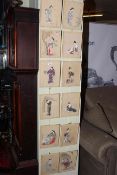 Set of twelve Oriental paintings of Geisha Girls, all in glazed frames,