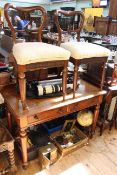 Victorian mahogany to drawer side table in turned legs together with pair Victorian rosewood