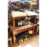 Victorian mahogany to drawer side table in turned legs together with pair Victorian rosewood