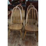 Set of Ercol Windsor Quaker back dining chairs.