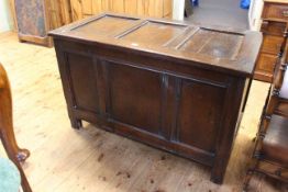 Antique jointed oak coffer, 71cm by 112cm.