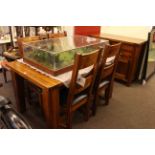 Vietnamese hardwood six piece dining suite comprising two door side cabinet,