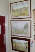 Three framed golfing prints.