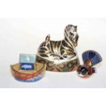 Three Royal Crown Derby paperweights, Noah's Ark, Zebra and Bird.