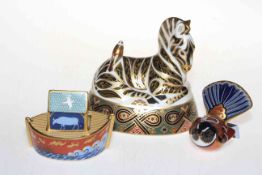 Three Royal Crown Derby paperweights, Noah's Ark, Zebra and Bird.