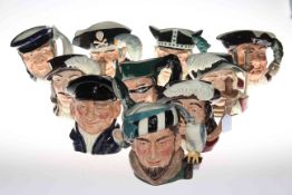 Collection of ten Royal Doulton character jugs including Lobsterman and Viking.