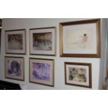 Six framed Russell Flint prints.