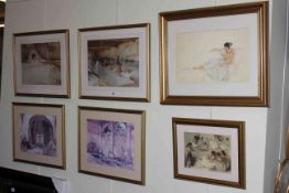 Six framed Russell Flint prints.