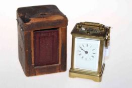 French Aiguilles Repeater carriage clock, 10cm, with case.